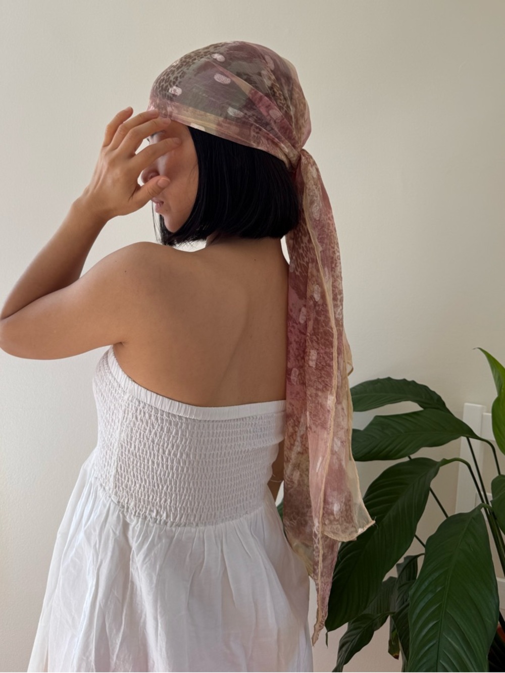 100% Silk Leopard Print White Polka Dot Lightweight Sheer Romantic Pink Scarf